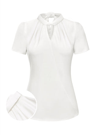 Camicetta in raso con scollo a buco della serratura bianco anni '30