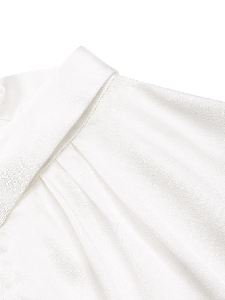 Camicetta in raso con scollo a buco della serratura bianco anni '30