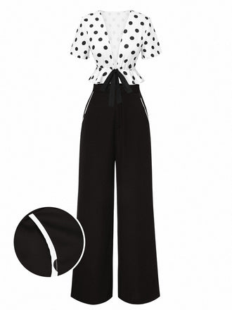 2PCS Top a pois e pantaloni a gamba dritta anni '50
