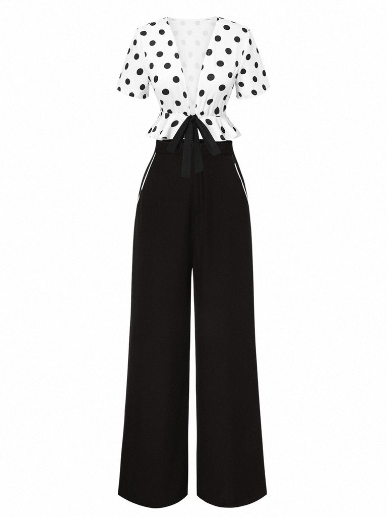 2PCS Top a pois e pantaloni a gamba dritta anni '50