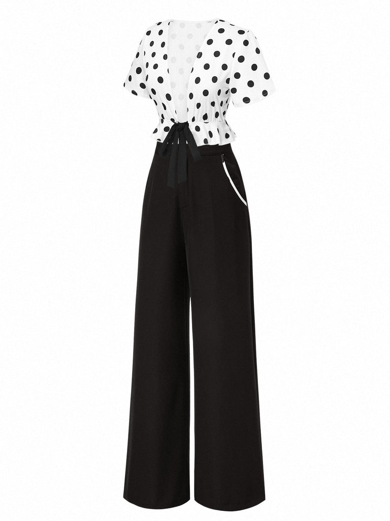 2PCS Top a pois e pantaloni a gamba dritta anni '50