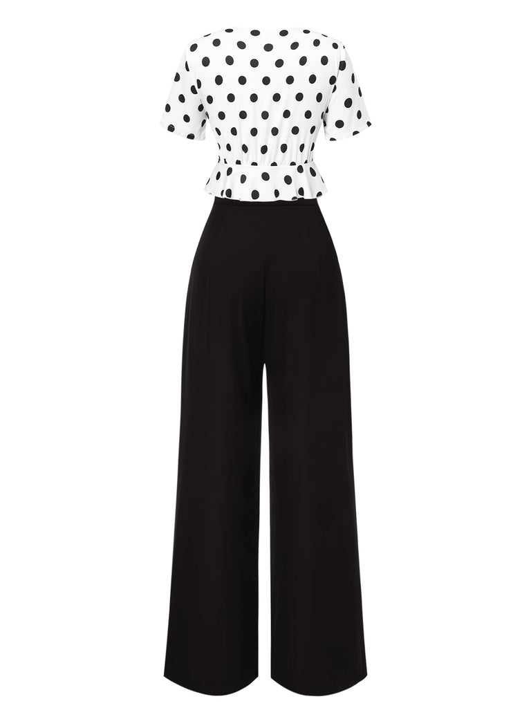 2PCS Top a pois e pantaloni a gamba dritta anni '50