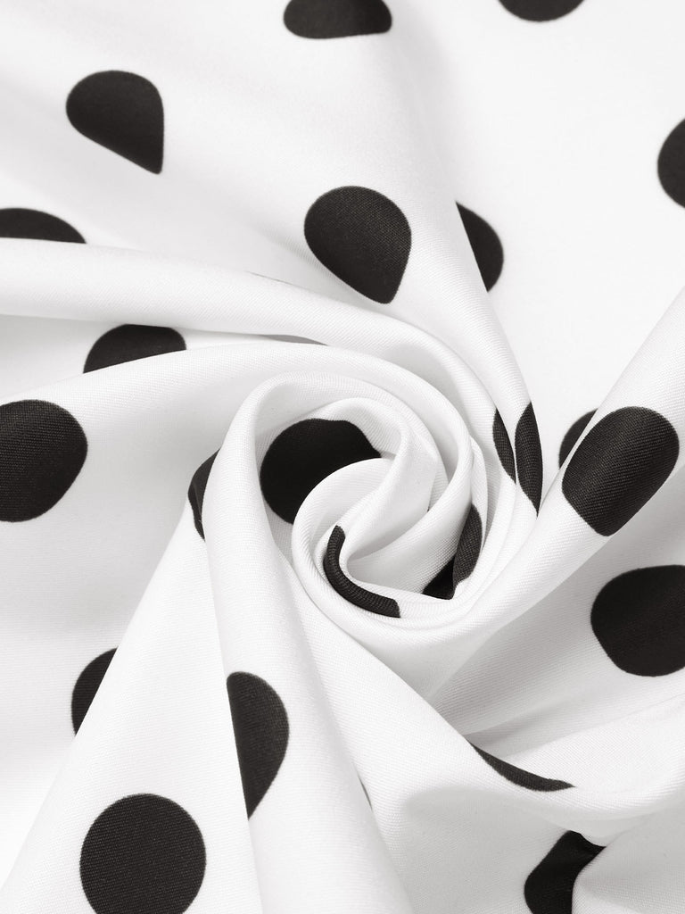 Top a pois con scollo a V profondo bianco anni '50