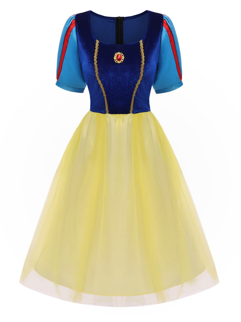 Abito stile Biancaneve in rete blu anni '40