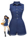 Tuta corta in cotone tinta unita in denim blu anni '70