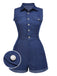 Tuta corta in cotone tinta unita in denim blu anni '70