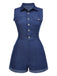Tuta corta in cotone tinta unita in denim blu anni '70