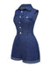 Tuta corta in cotone tinta unita in denim blu anni '70