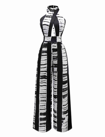 Tuta lunga con incrocio e macchie d'inchiostro nero anni '30