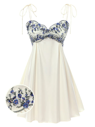 Camicia da notte ricami floreale spalline beige anni '40