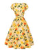 Abito arricciato fiori di ortensia giallo anni '50