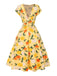 Abito arricciato fiori di ortensia giallo anni '50