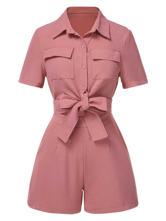 2PCS Top con lacci e pantaloncini a vita alta anni '40