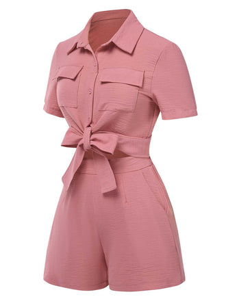 2PCS Top con lacci e pantaloncini a vita alta anni '40