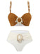Set bikini boho a conchiglia colorblock marrone anni '40