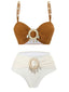 Set bikini boho a conchiglia colorblock marrone anni '40