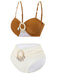 Set bikini boho a conchiglia colorblock marrone anni '40