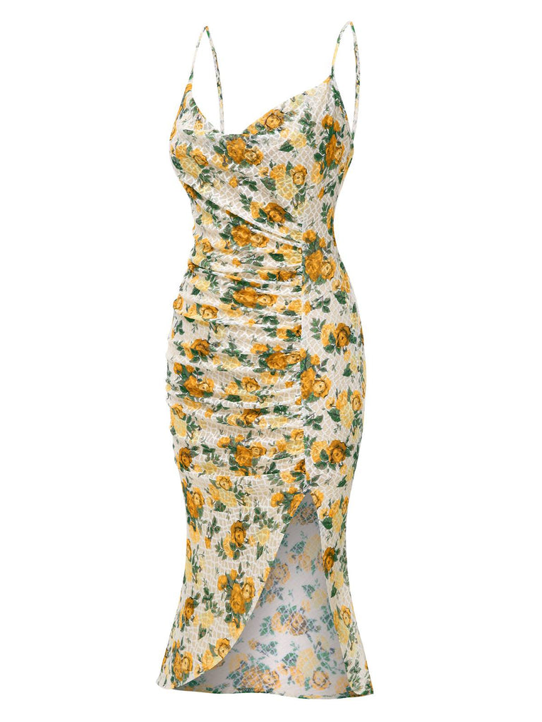 Abito a sirena rose plissettato giallo anni '30