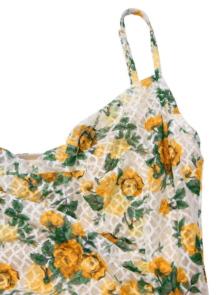 Abito a sirena rose plissettato giallo anni '30