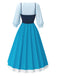 2PCS Camicetta e abito con bretelle colorblock blu anni '40