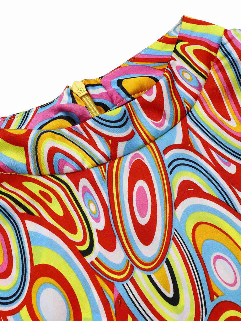 Abito bottoni di perle senza maniche multicolore anni '60