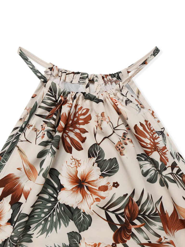 2PCS Top con piante tropicali e pantaloni testurizzati verde anni '50