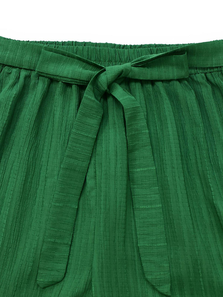 2PCS Top con piante tropicali e pantaloni testurizzati verde anni '50