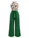 2PCS Top con piante tropicali e pantaloni testurizzati verde anni '50