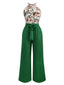 2PCS Top con piante tropicali e pantaloni testurizzati verde anni '50