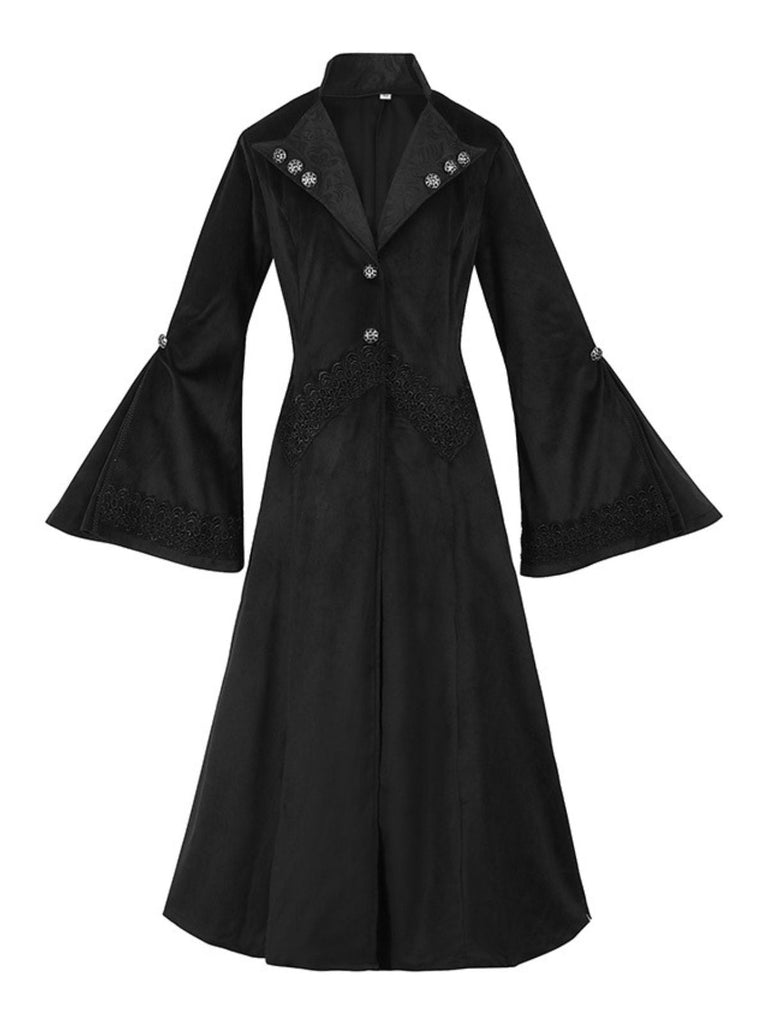 Cappotto gotico in pizzo con maniche a campana nero anni '50