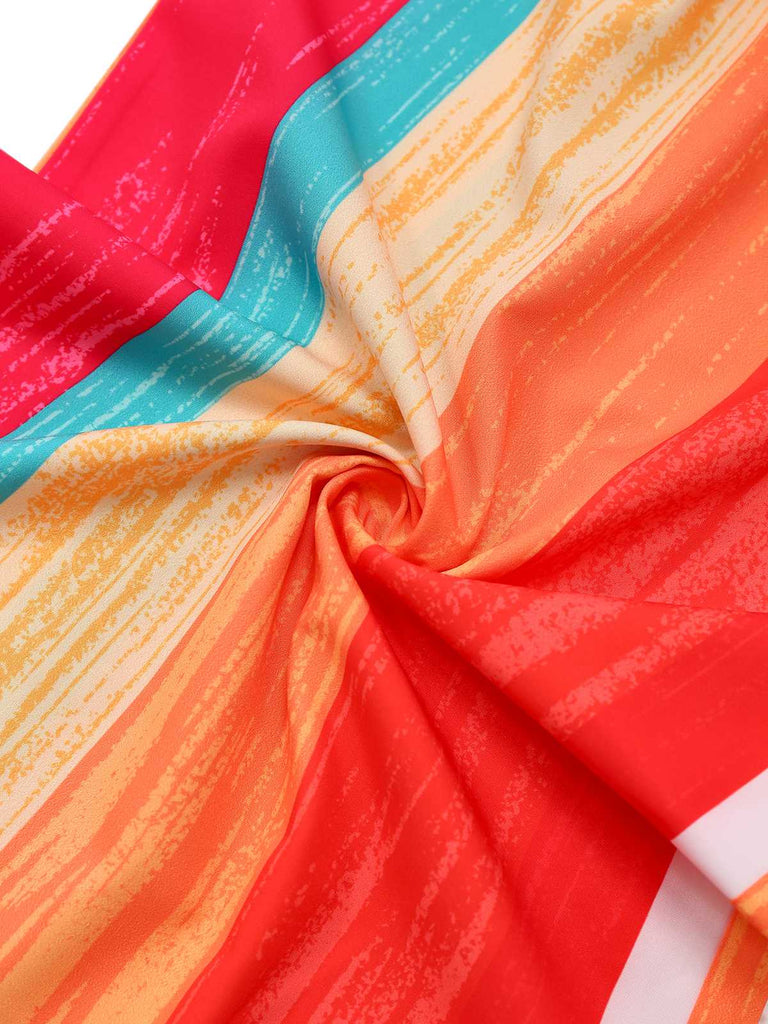 Tuta lunga a righe con cintura e scollo rotondo multicolore anni '60
