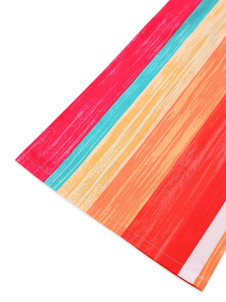 Tuta lunga a righe con cintura e scollo rotondo multicolore anni '60