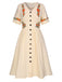 [Taglia Forti] Abito floreale in puro cotone beige anni '40