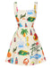 Abito frutta tropicali spalline larghe multicolore anni '60