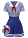 Tuta corta in cotone a righe nautiche cravatta blu anni '50
