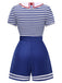 Tuta corta in cotone a righe nautiche cravatta blu anni '50