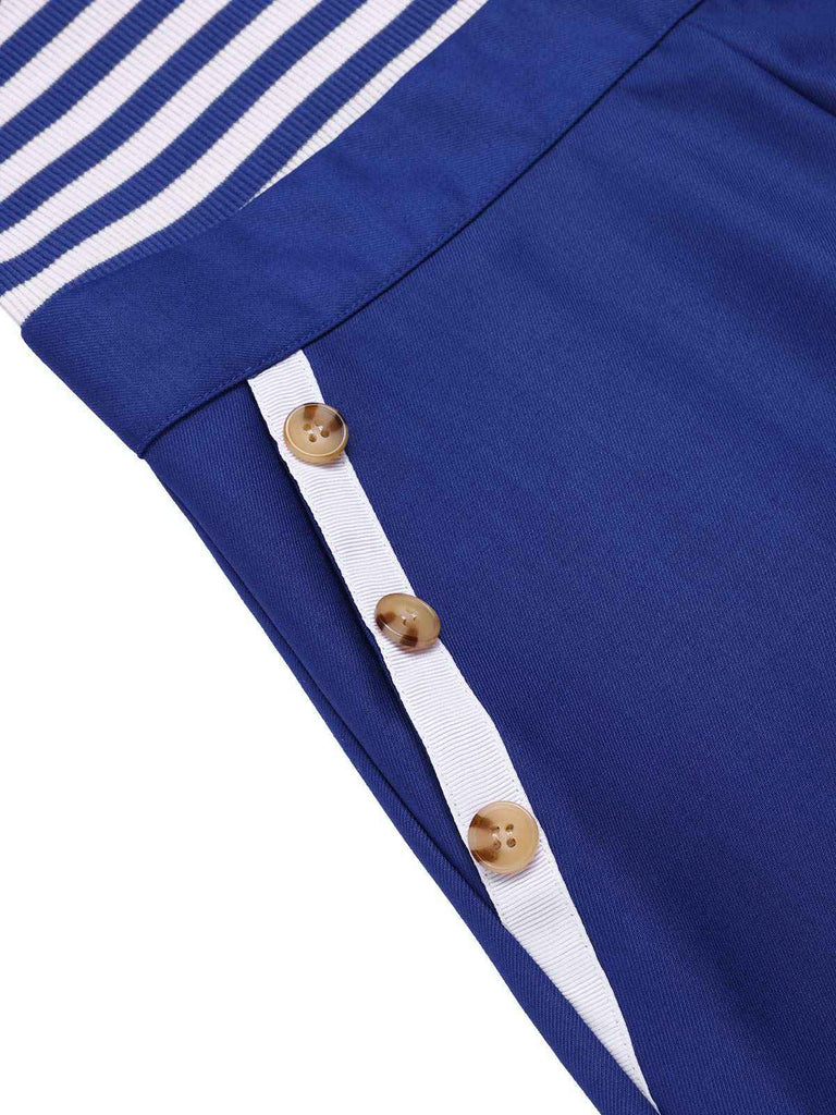 Tuta corta in cotone a righe nautiche cravatta blu anni '50