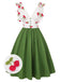 Abito ciliegia in rete scollo a V patchwork verde anni '50