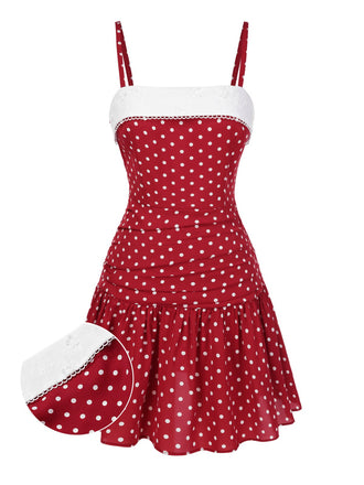 Abito plissettato con pois in pizzo rosso anni '60