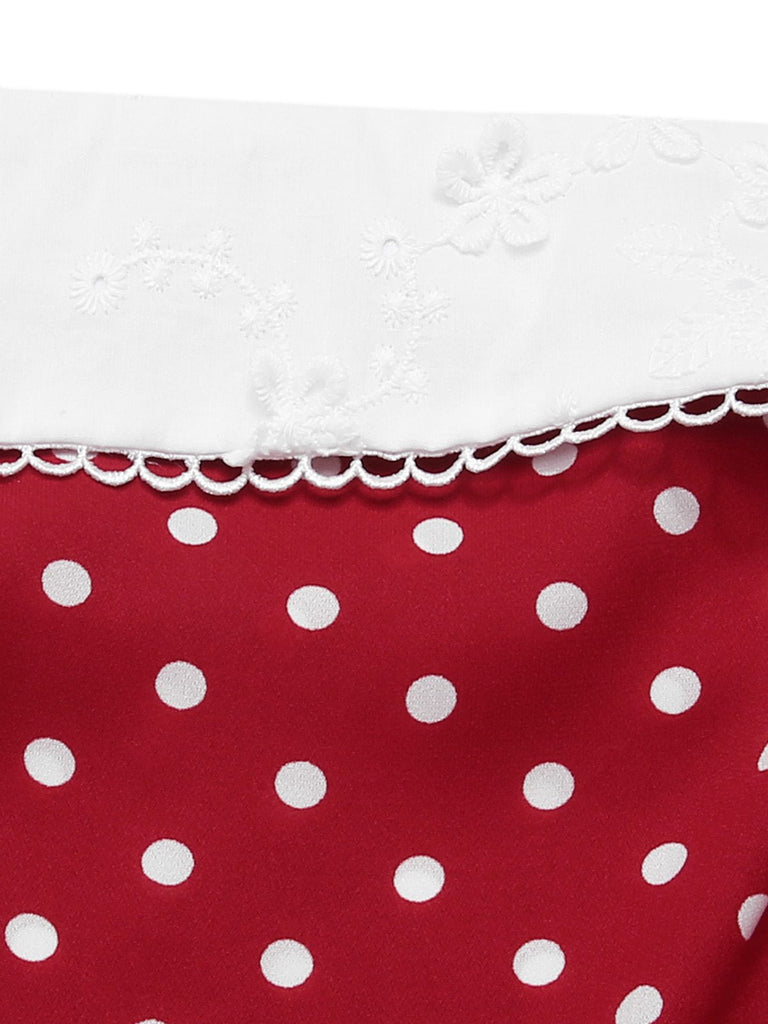 Abito plissettato con pois in pizzo rosso anni '60