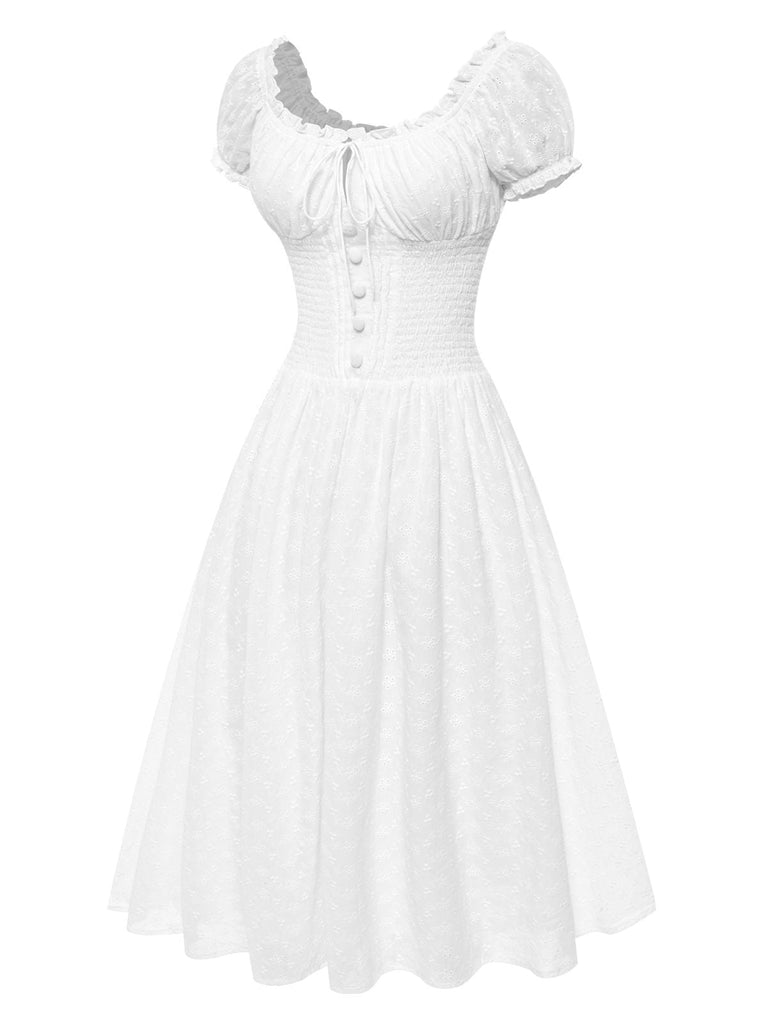 Abito in pizzo ricamato in cotone bianco anni '40