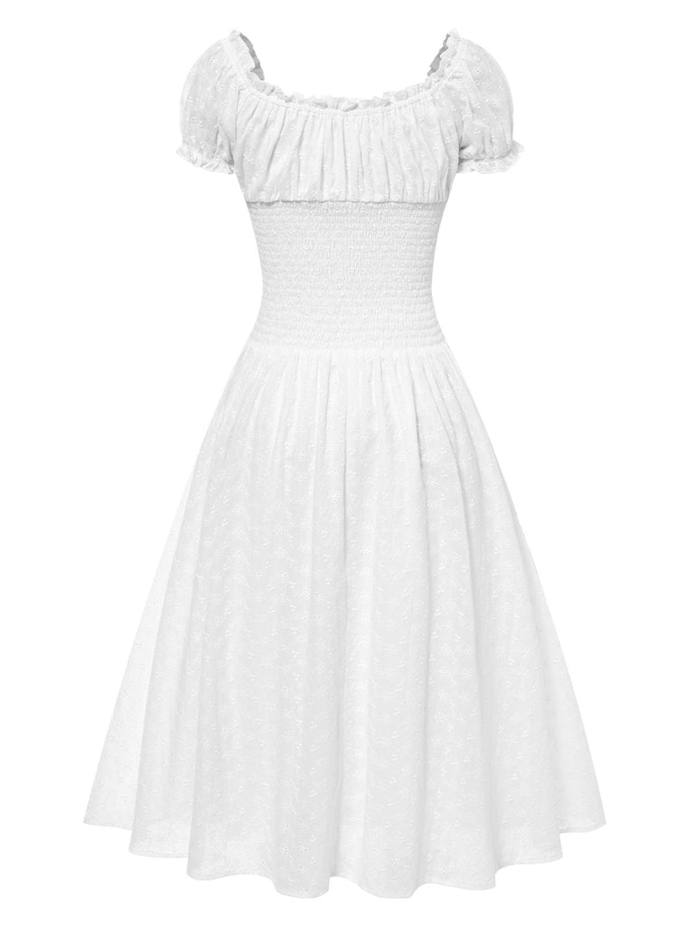 Abito in pizzo ricamato in cotone bianco anni '40