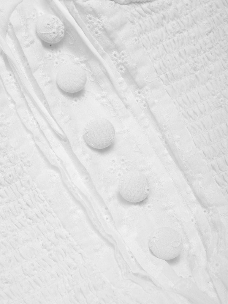 Abito in pizzo ricamato in cotone bianco anni '40