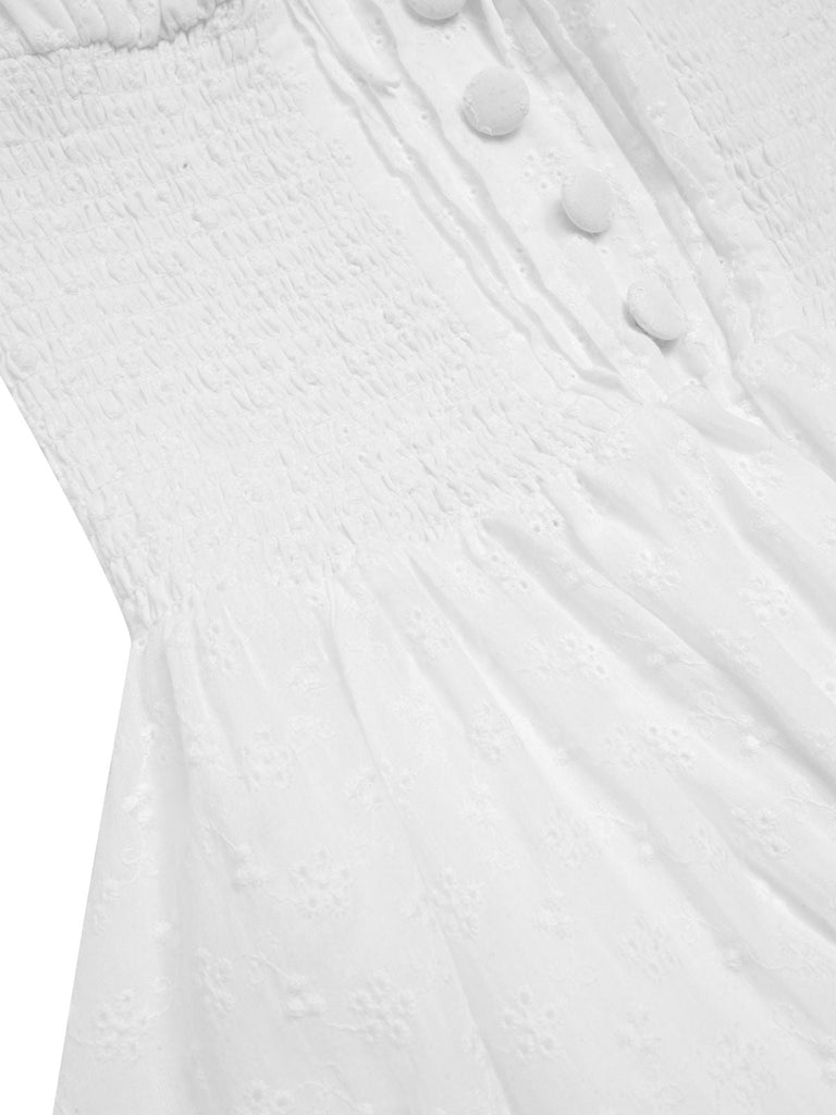 Abito in pizzo ricamato in cotone bianco anni '40