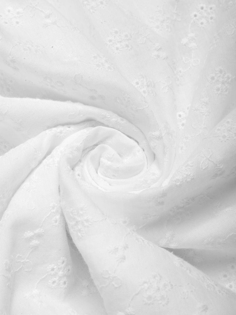 Abito in pizzo ricamato in cotone bianco anni '40