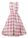Abito a quadri con bottoni e fiocco rosa anni '50
