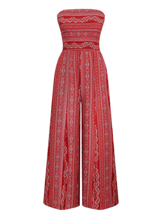 Tuta lunga a fascia arricciata con spacchi bohémien anni '70