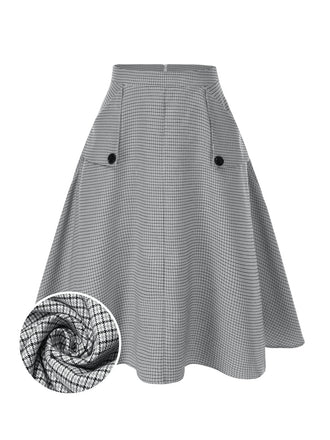 Gonna plaid con tasche e bottoni grigio anni '50