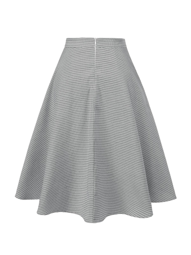 Gonna plaid con tasche e bottoni grigio anni '50