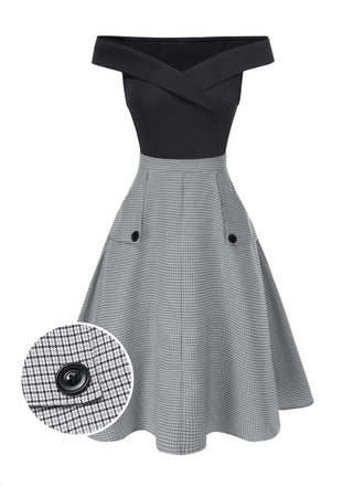 2PCS Top con spalle scoperte e gonna plaid anni '50